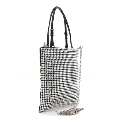 Prada Satin Crystal Metal Triangle Logo Chain Crossbody Handbag Cristal 3 of 10