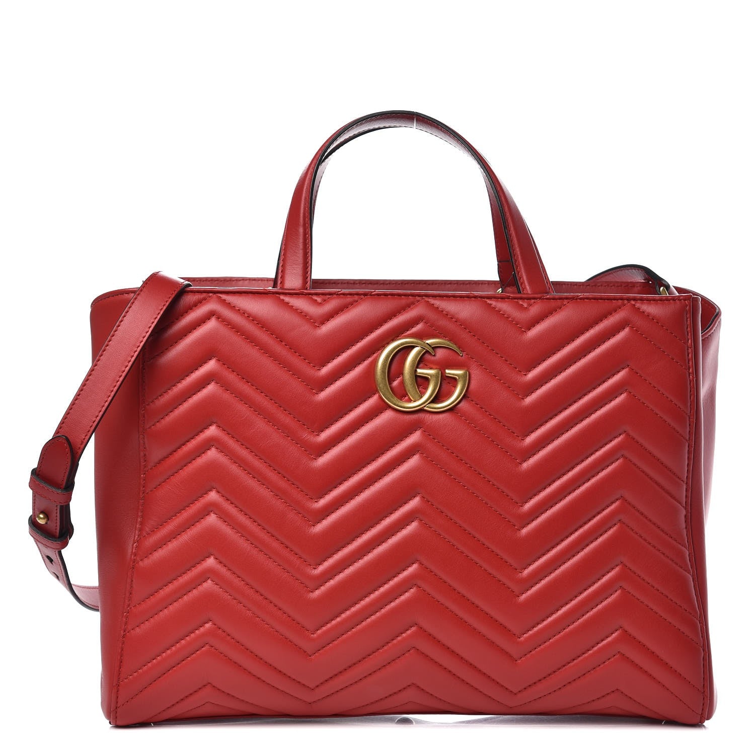 Gucci Calfskin Matelasse Medium GG Marmont Tote Hibiscus Red 1 of 11