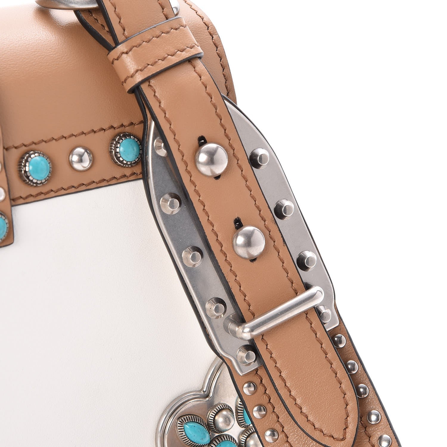 Prada City Calf Studded Folk Cahier Bag White Caramel 8 of 8