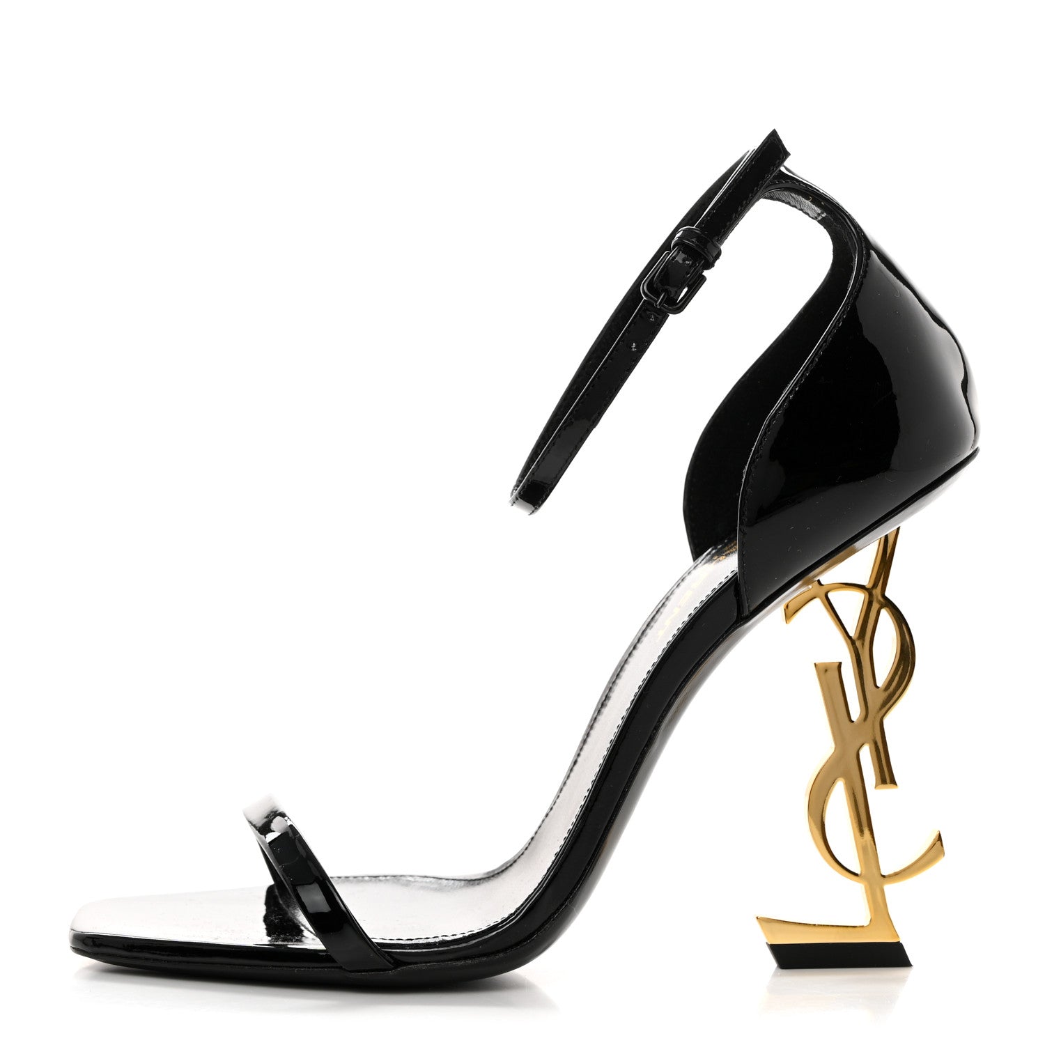 Saint Laurent Patent Calfskin Opyum 110 Sandals 37.5 Black Gold 1 of 8