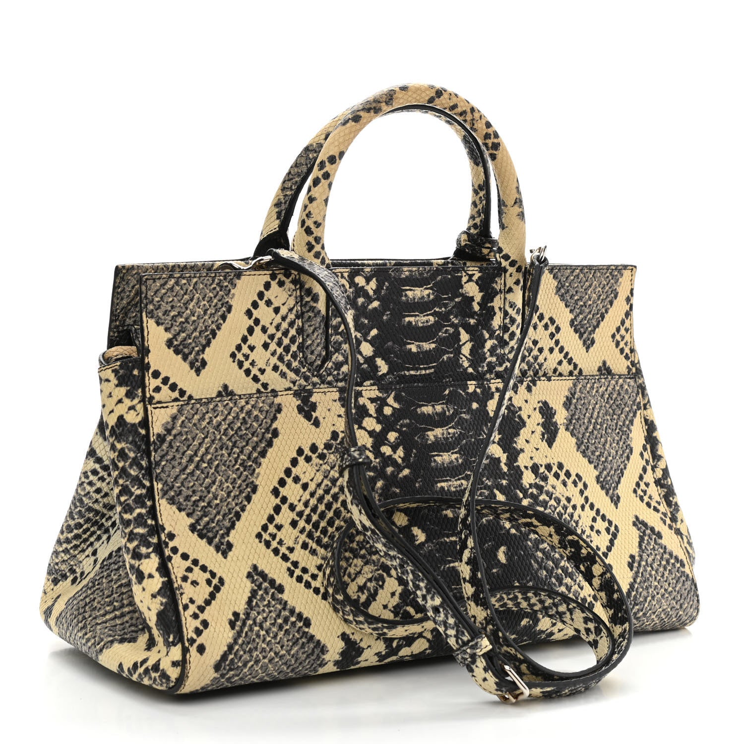 Saint Laurent Calfskin Snakesin Embossed Small Cabas Rive Gauche Black White 3 of 12