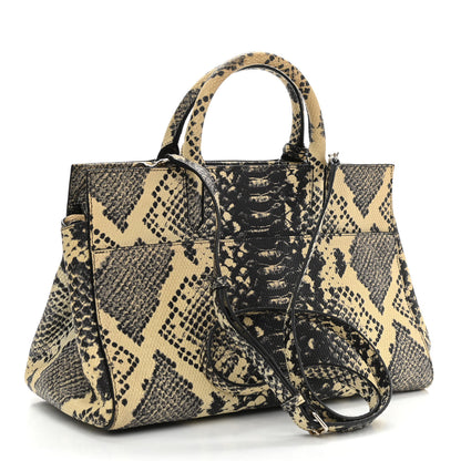 Saint Laurent Calfskin Snakesin Embossed Small Cabas Rive Gauche Black White 3 of 12