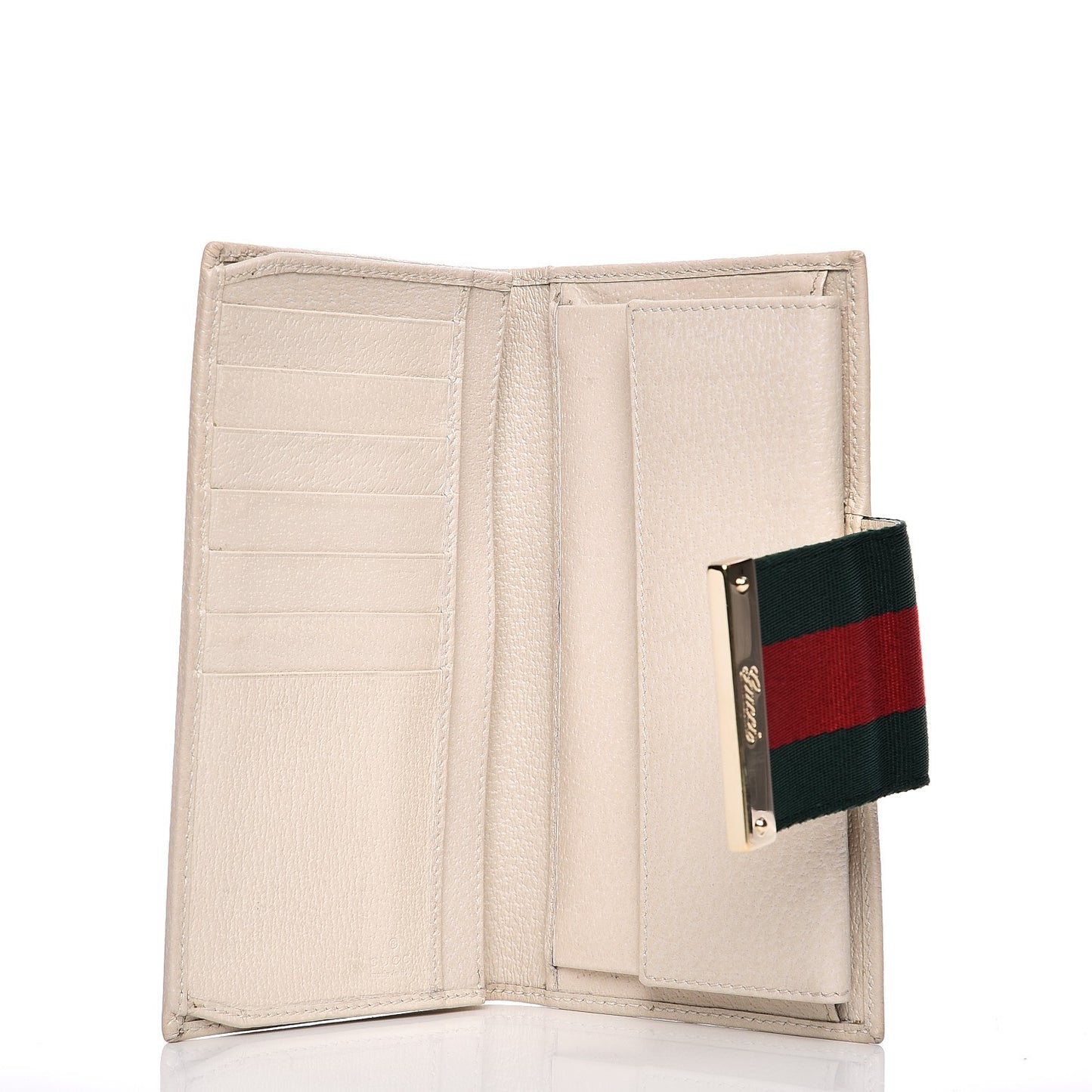 Monogram Calfskin Ladies Web Long Wallet Beige Ebony Off White