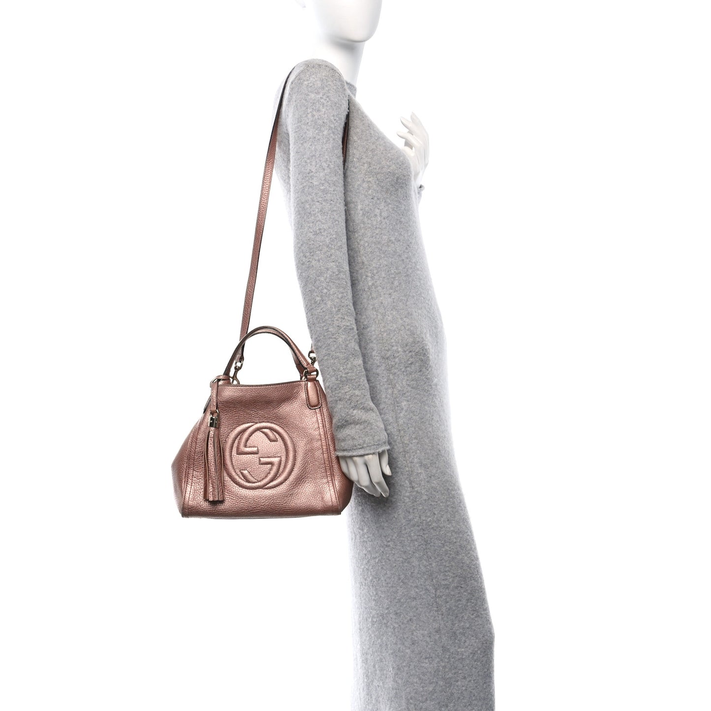 Metallic Pebbled Calfskin Small Soho Shoulder Bag Pink