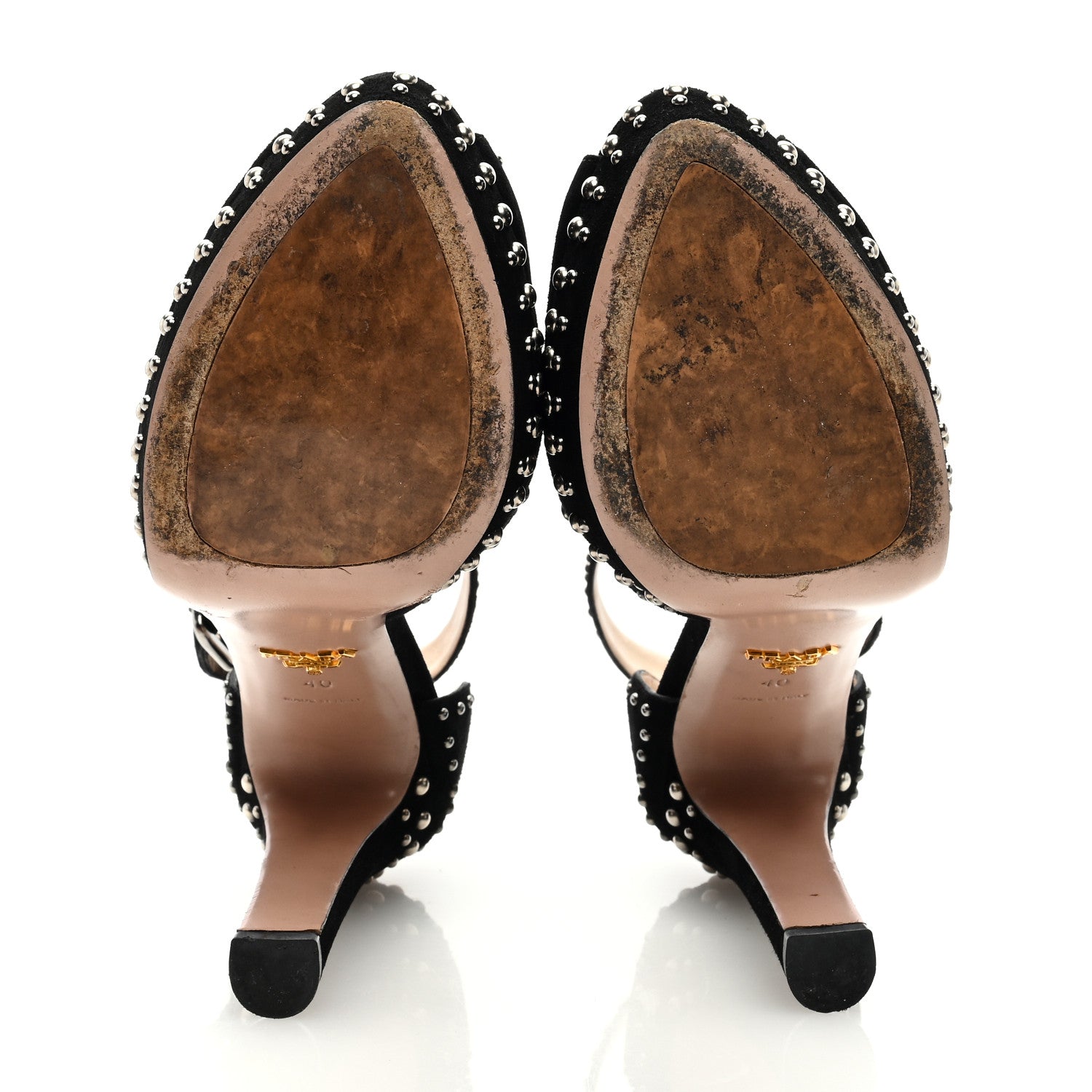 Prada Suede Studded Ankle Wrap Sandals 40 Black 5 of 9