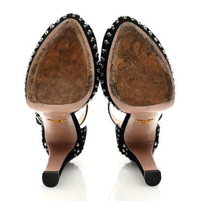 Prada Suede Studded Ankle Wrap Sandals 40 Black 5 of 9