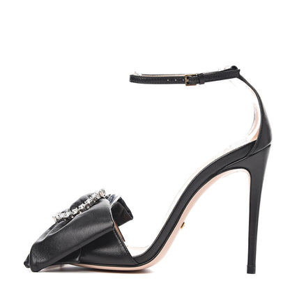 Gucci Nappa Ilse Pleated Bow Sandals 35.5 Black 1 of 9