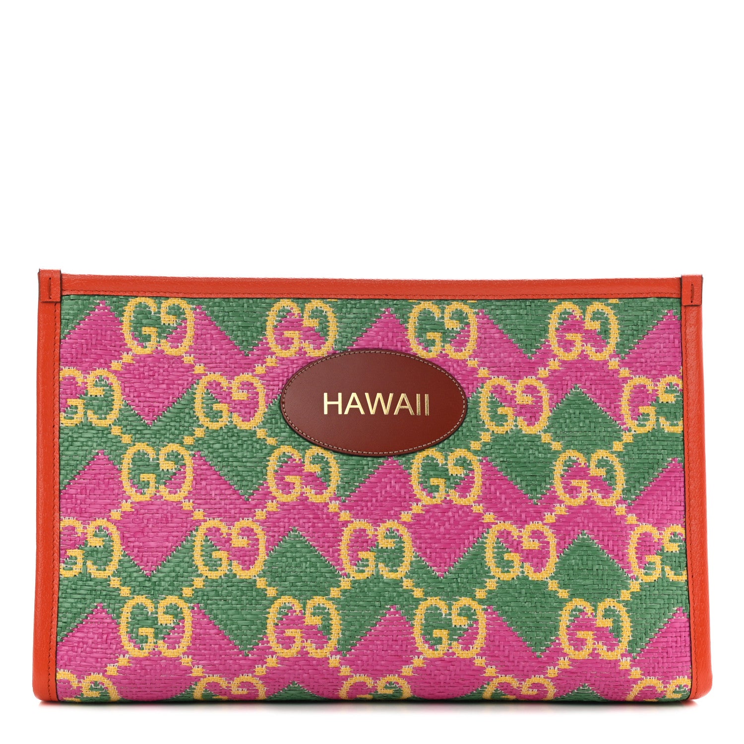 Gucci Straw Textured Dollar Calfskin Hawaii Case New Shamarock Magenta Bright Yellow Deep Orange Peanut Brown 1 of 8