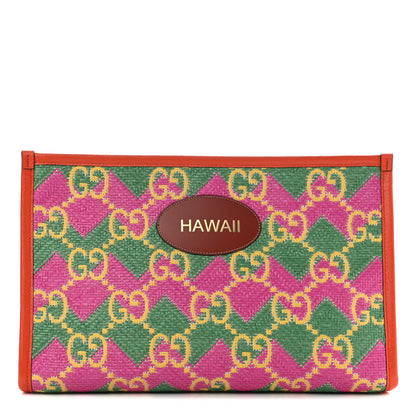 Gucci Straw Textured Dollar Calfskin Hawaii Case New Shamarock Magenta Bright Yellow Deep Orange Peanut Brown 1 of 8