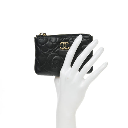 Chanel Lambskin Camellia Embossed Key Holder Case Black 2 of 7