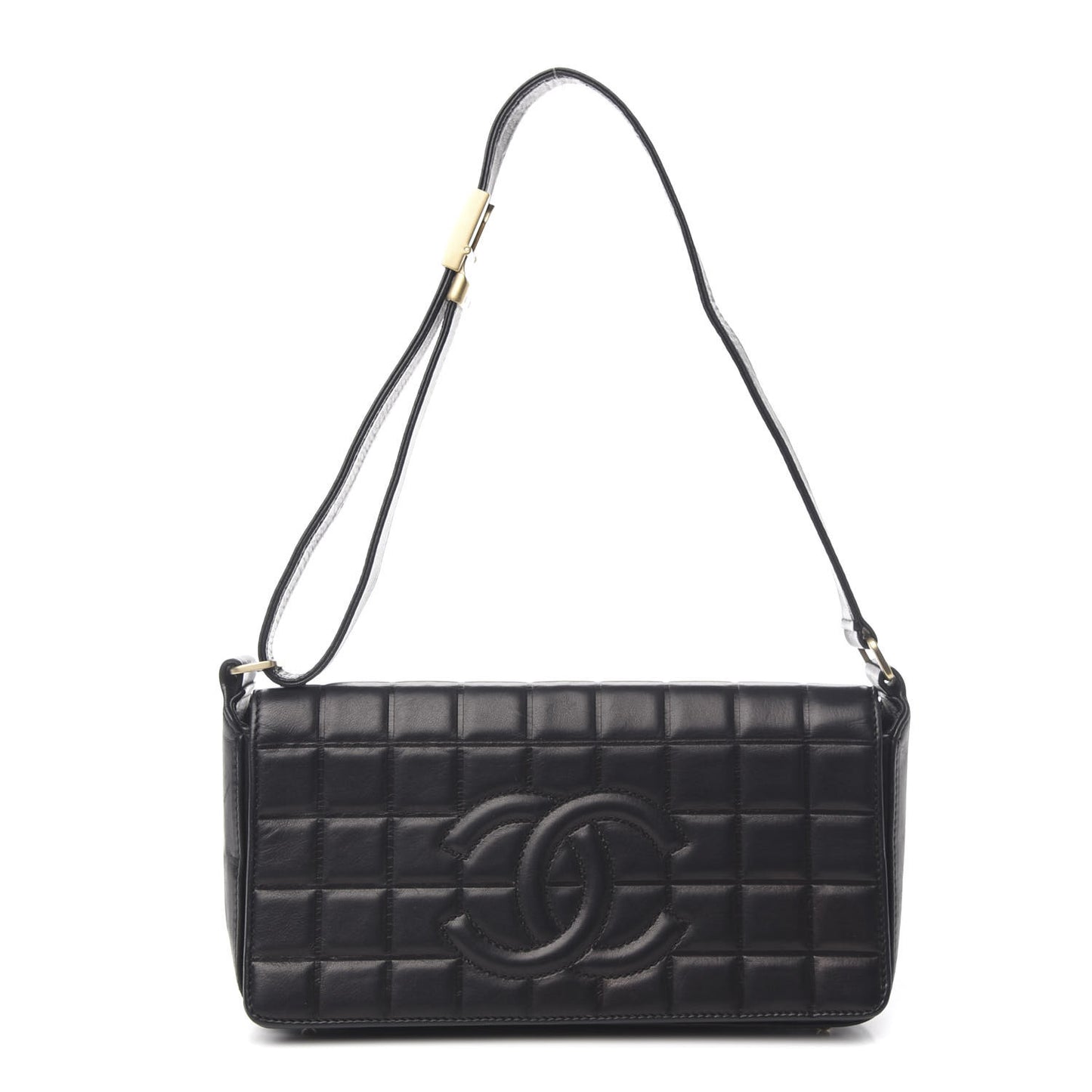 Lambskin Quilted CC Chocolate Bar Flap Black