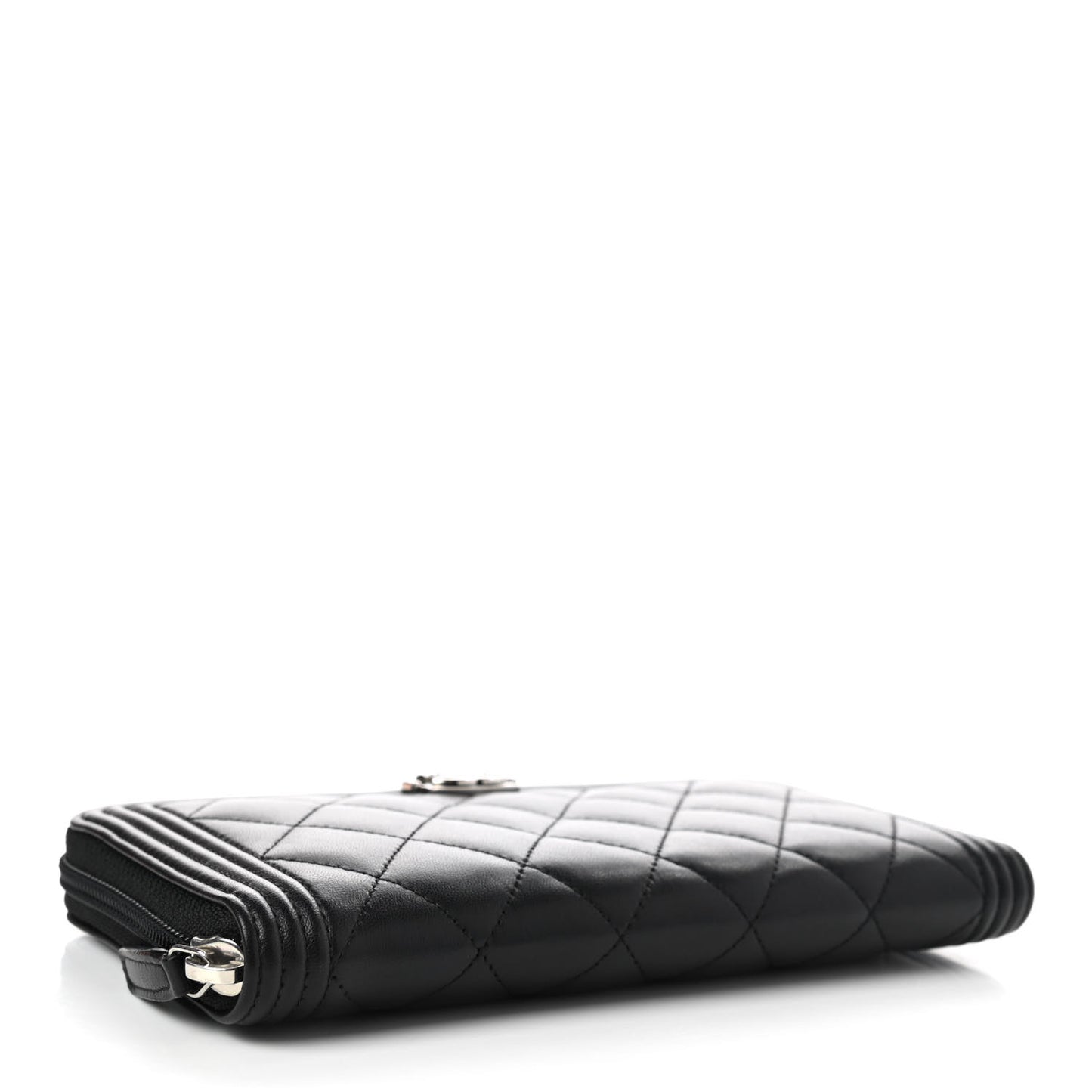 Lambskin Quilted Boy Zip Around Wallet Black