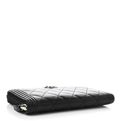 Chanel Lambskin Quilted Boy Zip Around Wallet Black 4 of 10