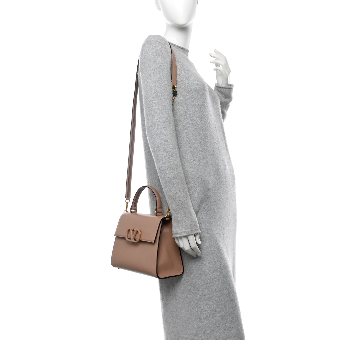 Grainy Calfskin Small VSling Top Handle Bag Poudre