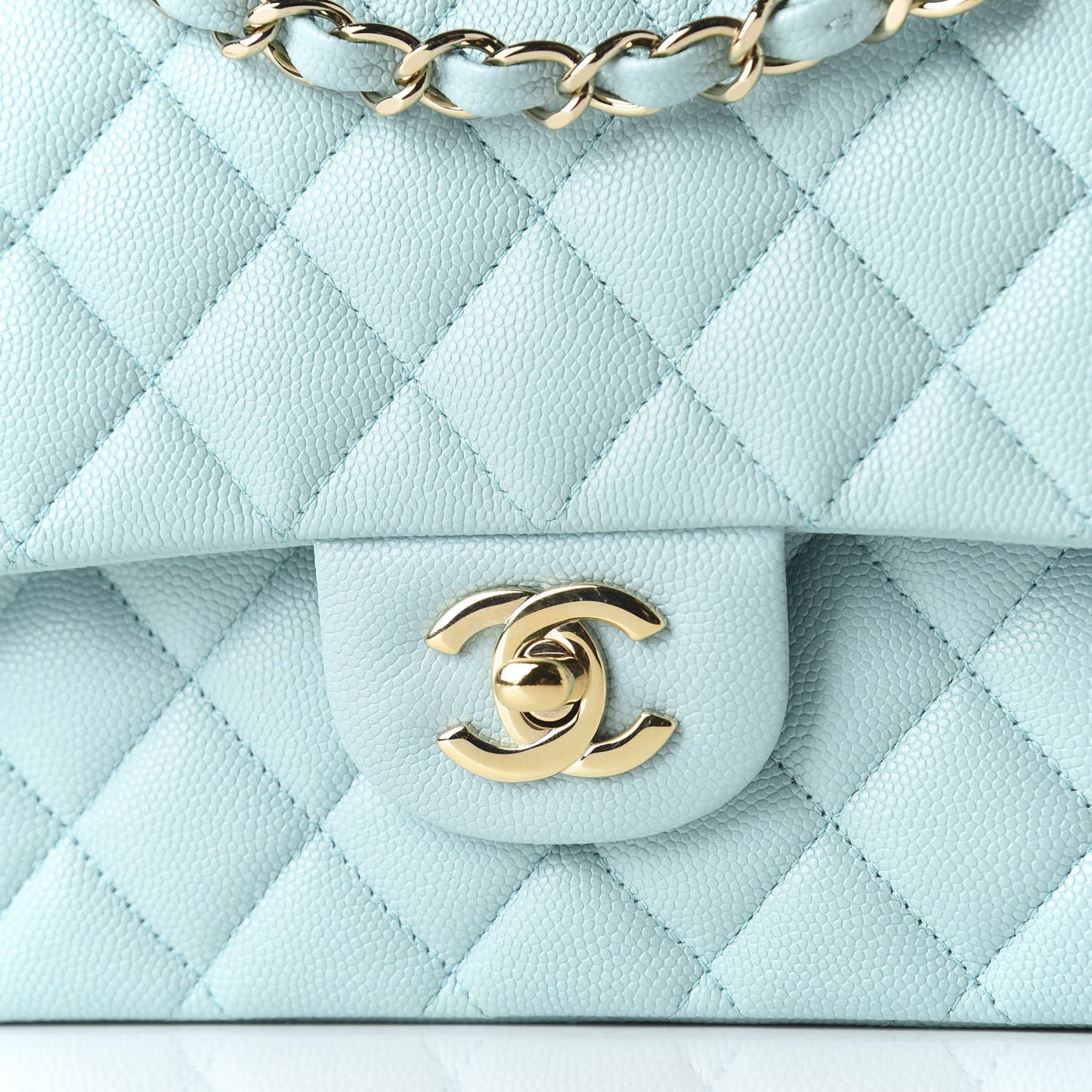 Caviar Quilted Medium Double Flap Light Blue