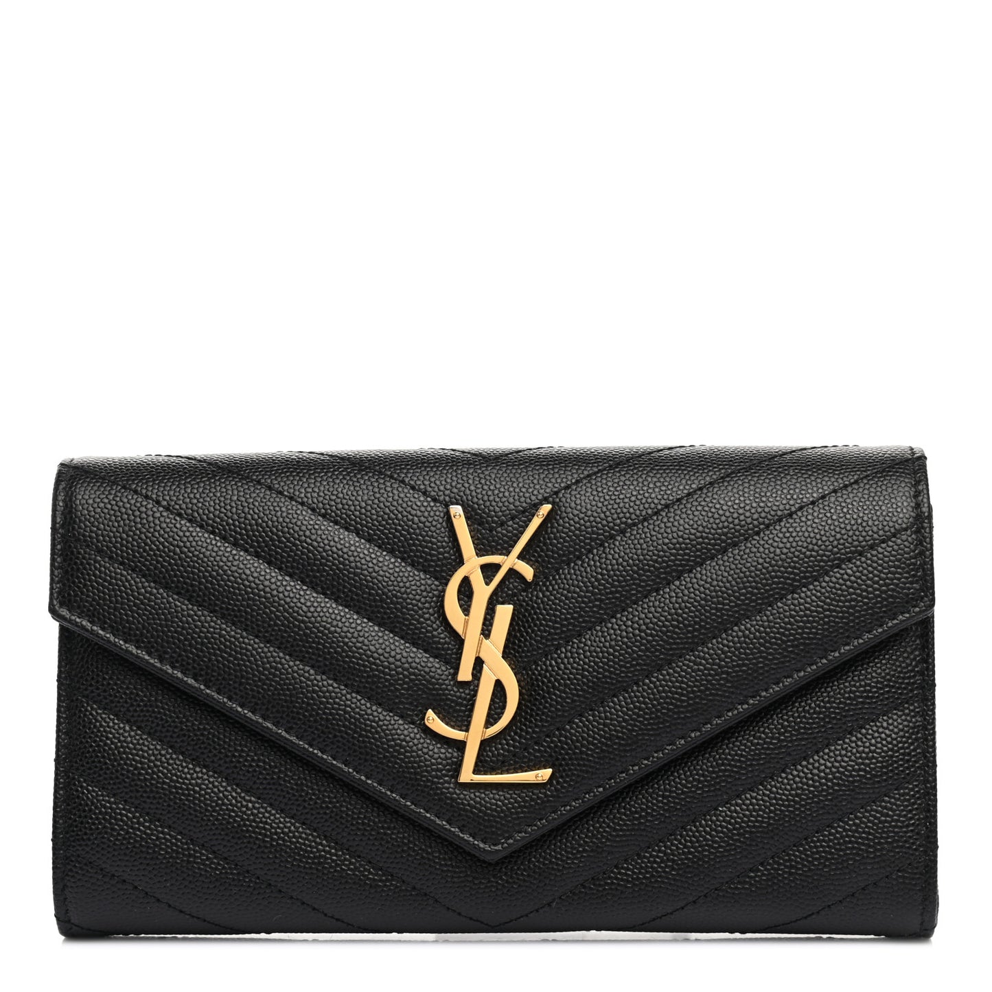 Grain De Poudre Matelasse Chevron Monogram Flap Wallet Black