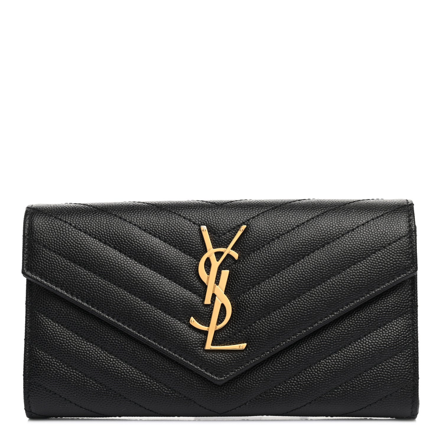 Saint Laurent Grain De Poudre Matelasse Chevron Monogram Flap Wallet Black 1 of 8