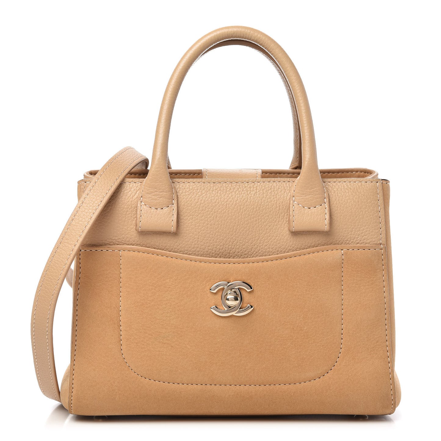 Nubuck Grained Calfskin Mini Neo Executive Shopper Tote Beige