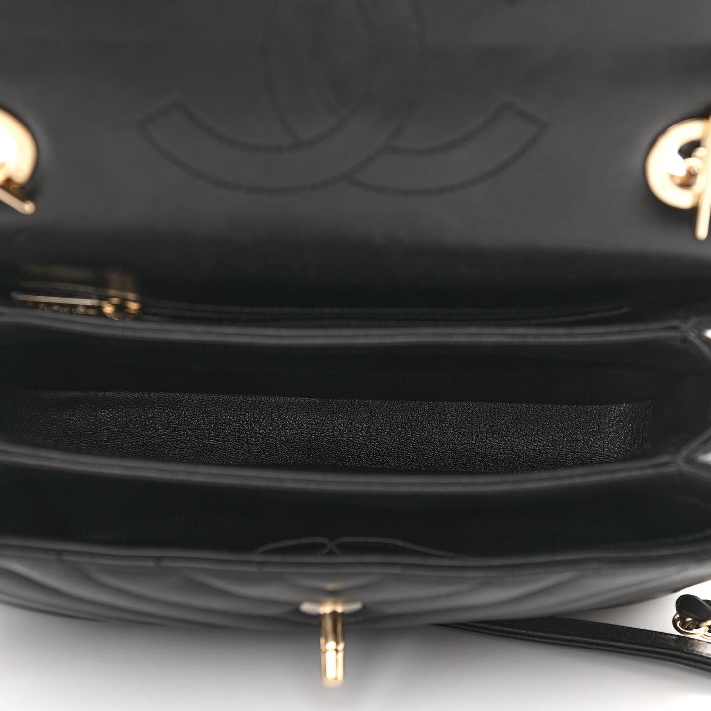Lambskin Chevron Quilted Small Trendy CC Dual Handle Flap Bag Black