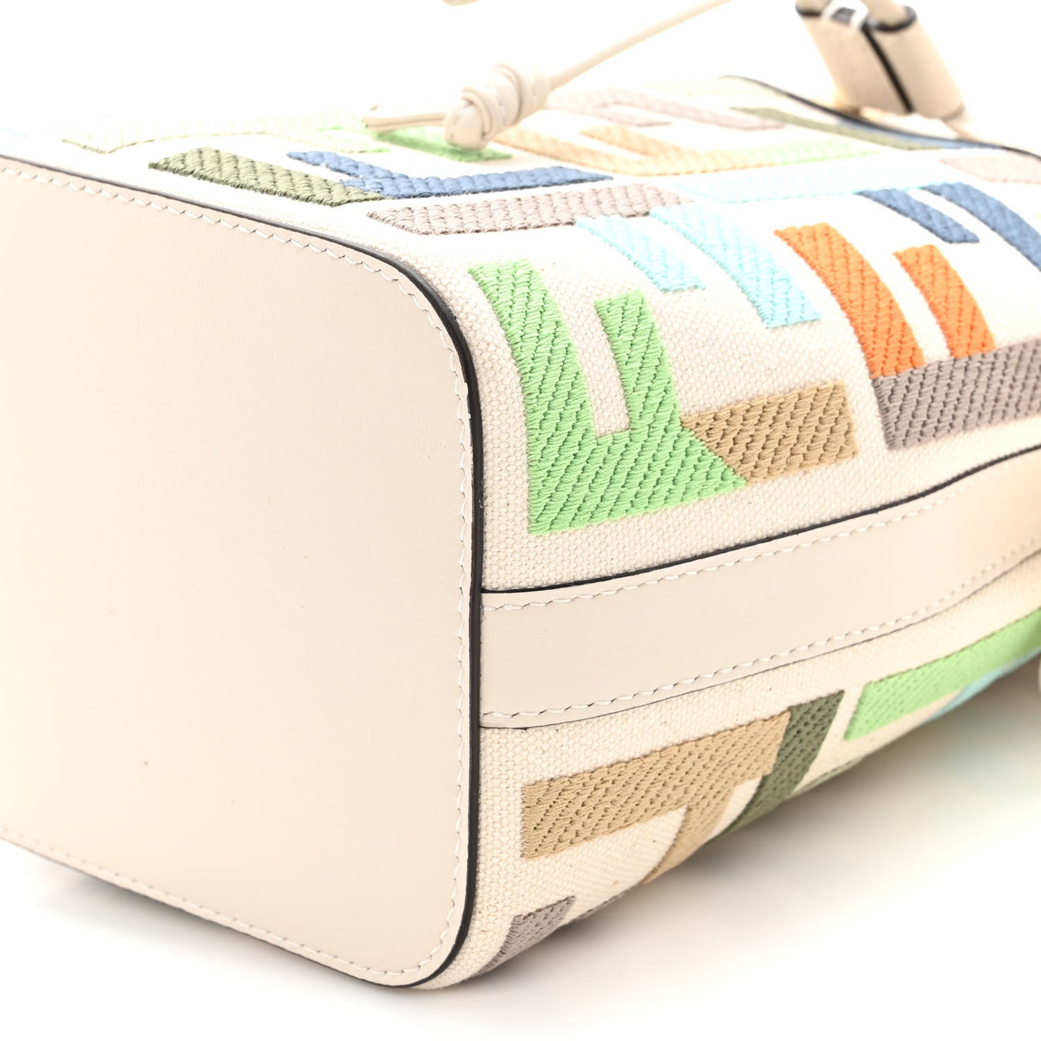Fendi Canvas Vitello Grace F is Fendi FF Multicolor Embroidered Mini Mon Tresor Bucket Bag Grezzo Multicolor Latte 9 of 9