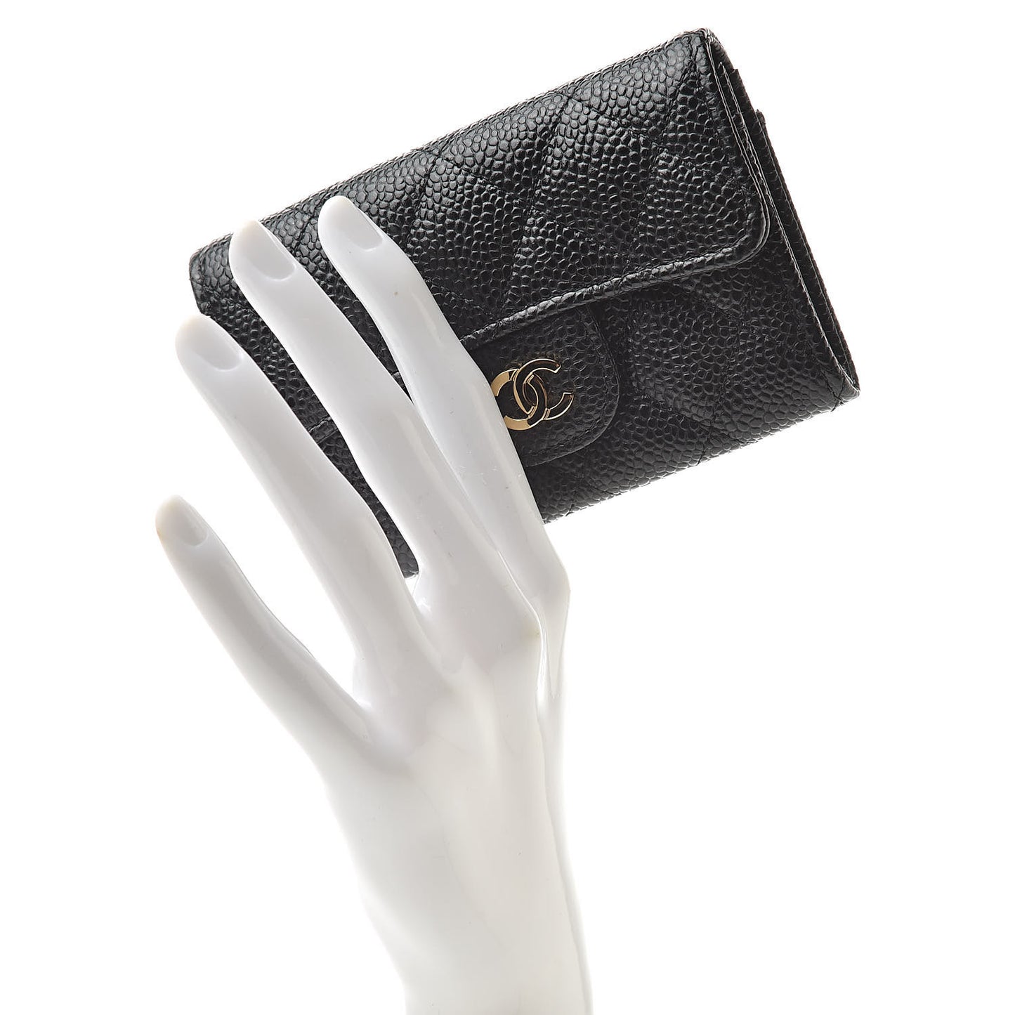 Caviar Quilted Flap Card Holder Wallet Black