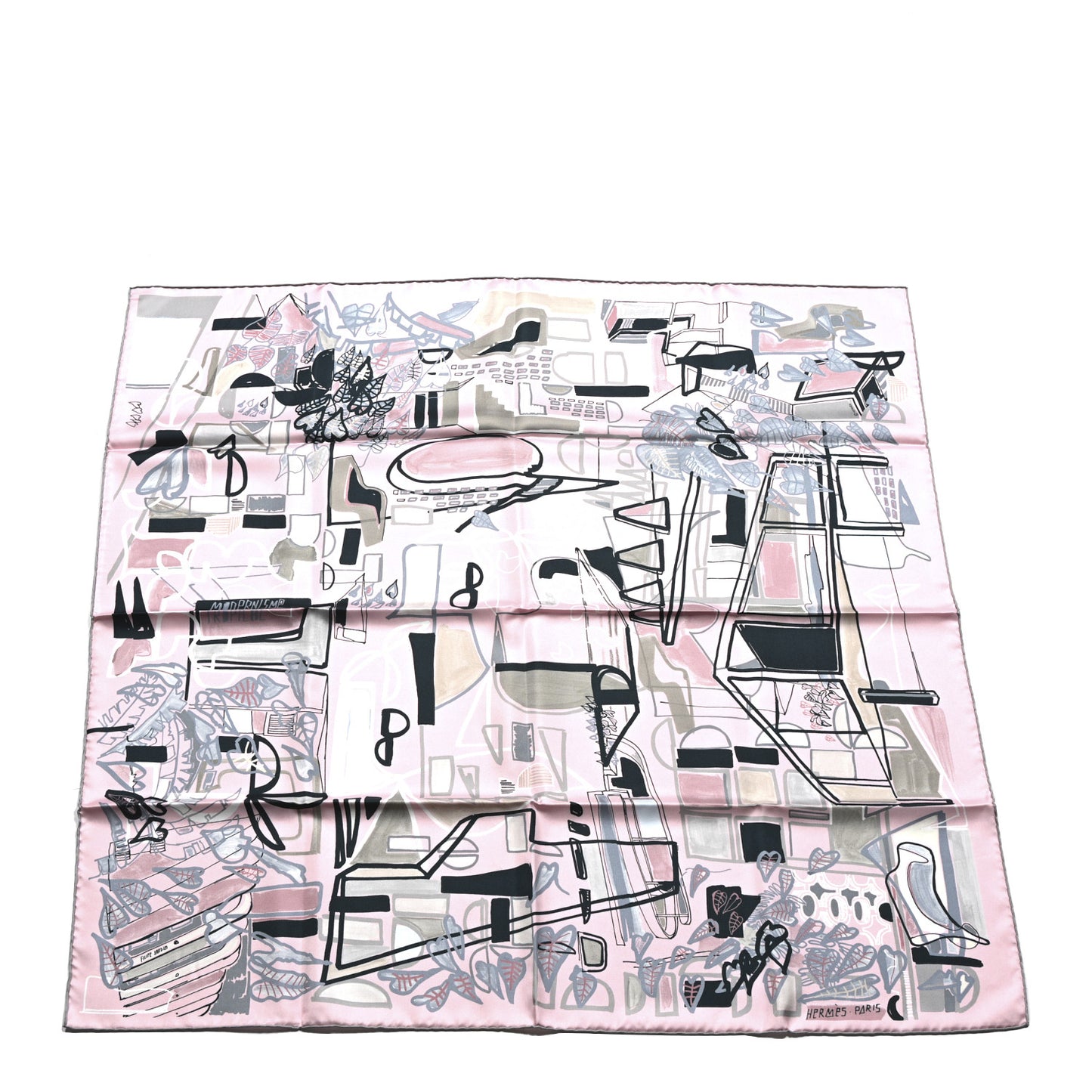 Silk Modernisme Tropical Scarf 90 Rose Pale Argile Gris