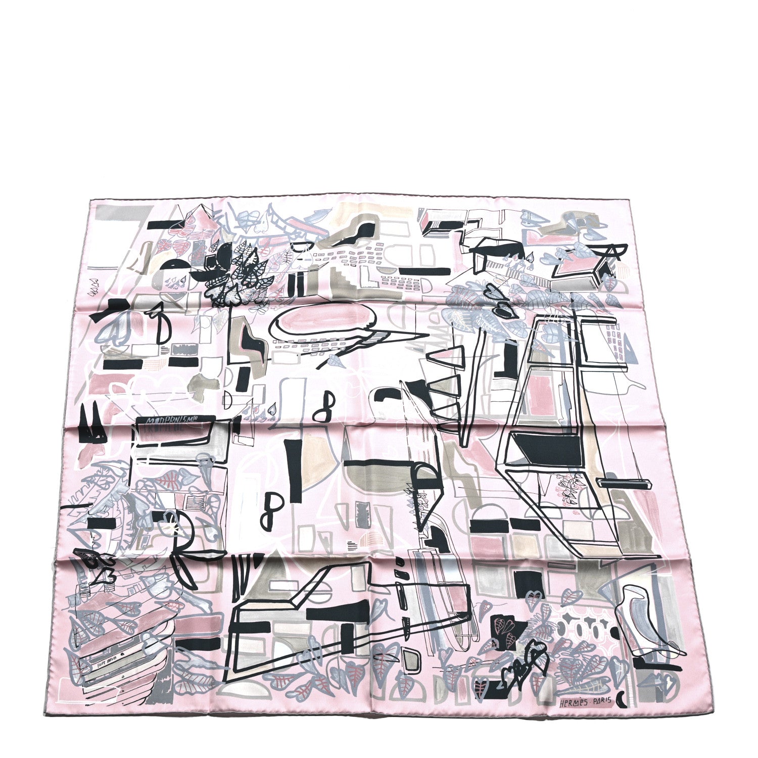 Hermes Silk Modernisme Tropical Scarf 90 Rose Pale Argile Gris 1 of 5