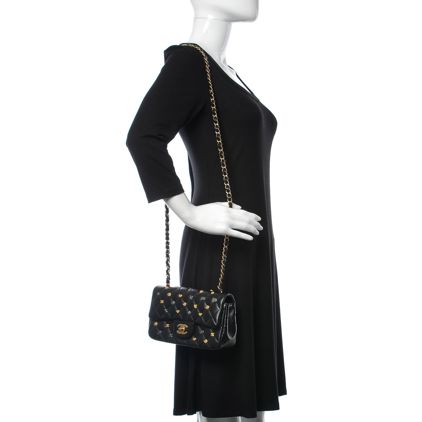 Lambskin Quilted Studded Mini Rectangular Flap Black
