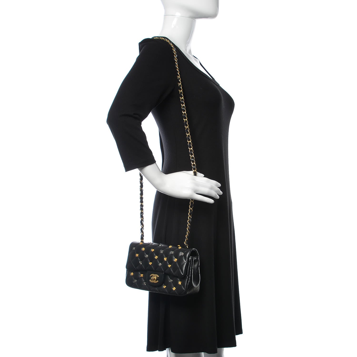 Chanel Lambskin Quilted Studded Mini Rectangular Flap Black 2 of 10