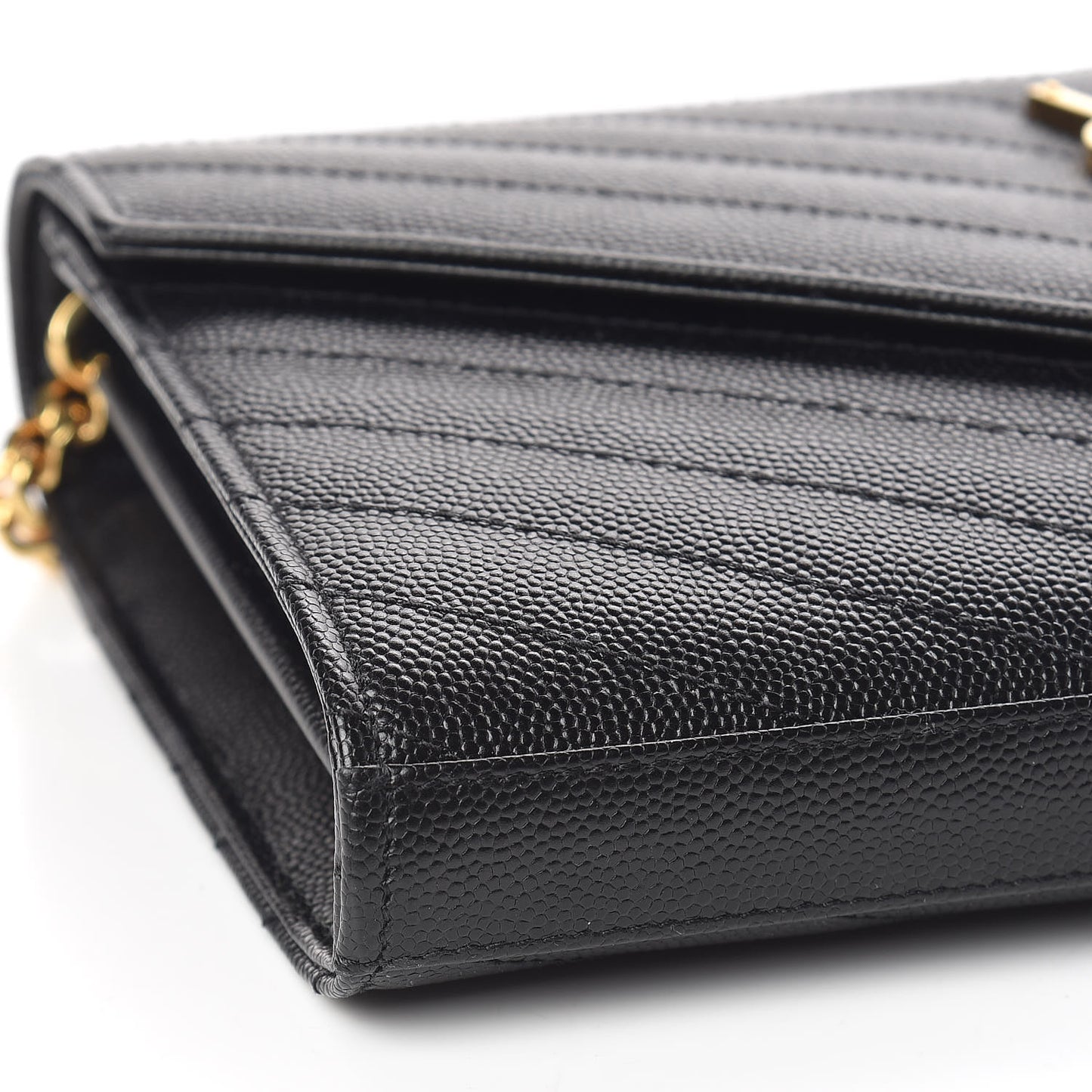 Grain De Poudre Matelasse Chevron Monogram Chain Wallet Black