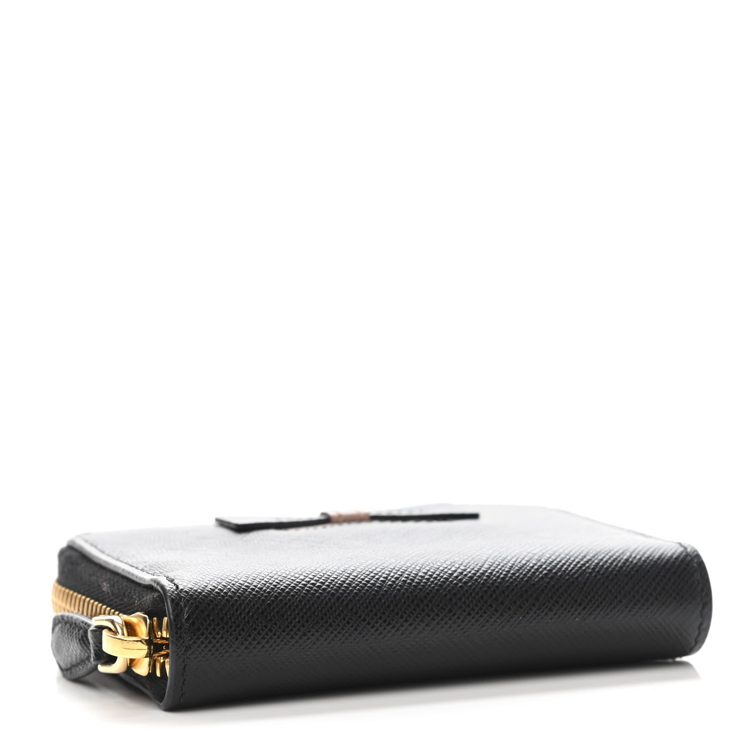 Prada Saffiano Compact Bow Embellished Zip Around Wallet Black Pale Pink 3 of 4