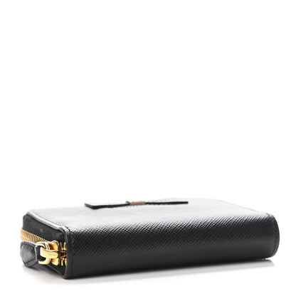 Prada Saffiano Compact Bow Embellished Zip Around Wallet Black Pale Pink 3 of 4