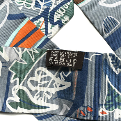 Hermes Silk Modernisme Tropical Twilly Gris Acier Petrole Orange 4 of 4