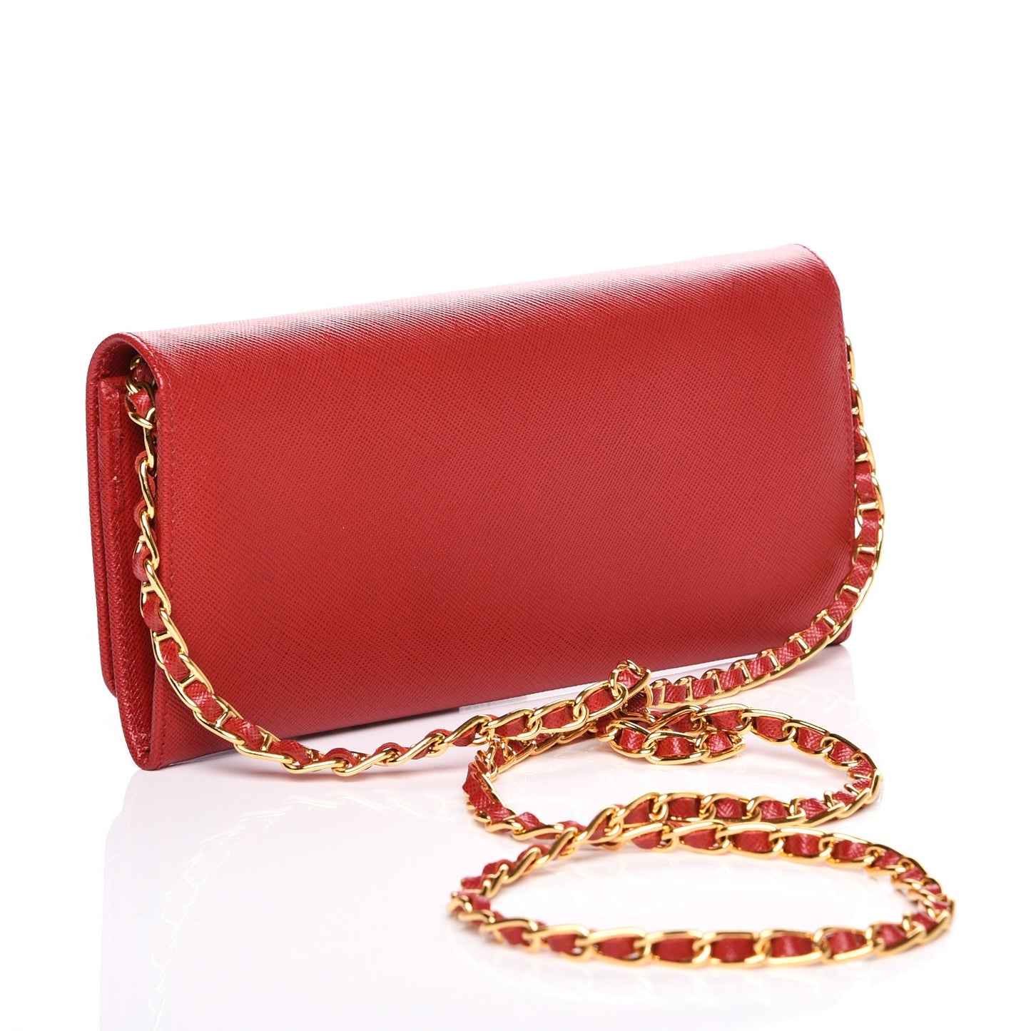 Saffiano Metal Oro Chain Wallet Fuoco