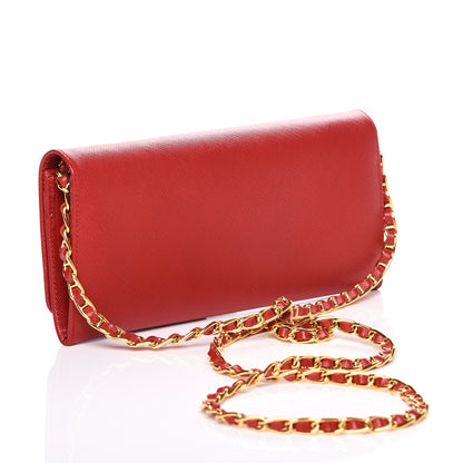 Prada Saffiano Metal Oro Chain Wallet Fuoco 4 of 7