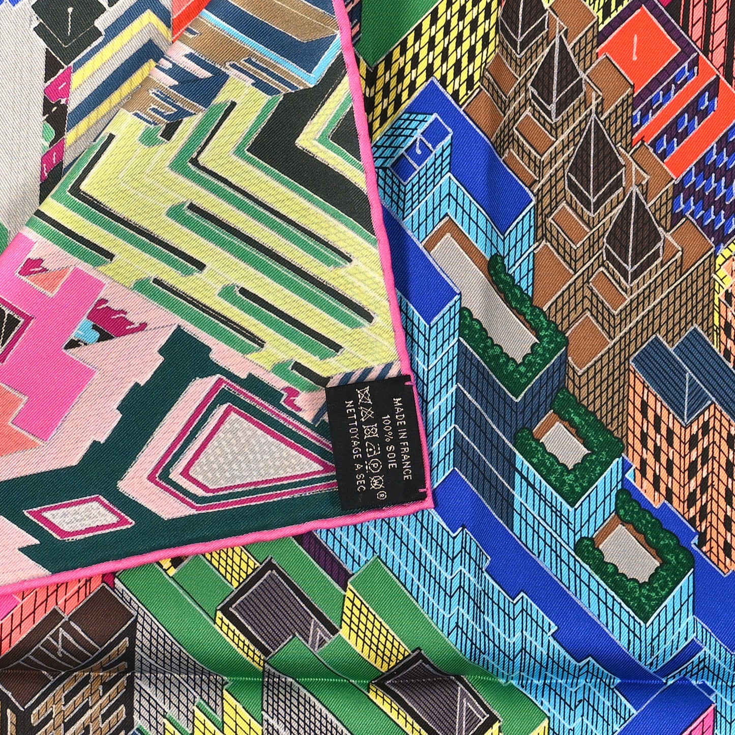 Silk Pantin City Scarf 90 Rose Vif Bleu Azur Multicolor