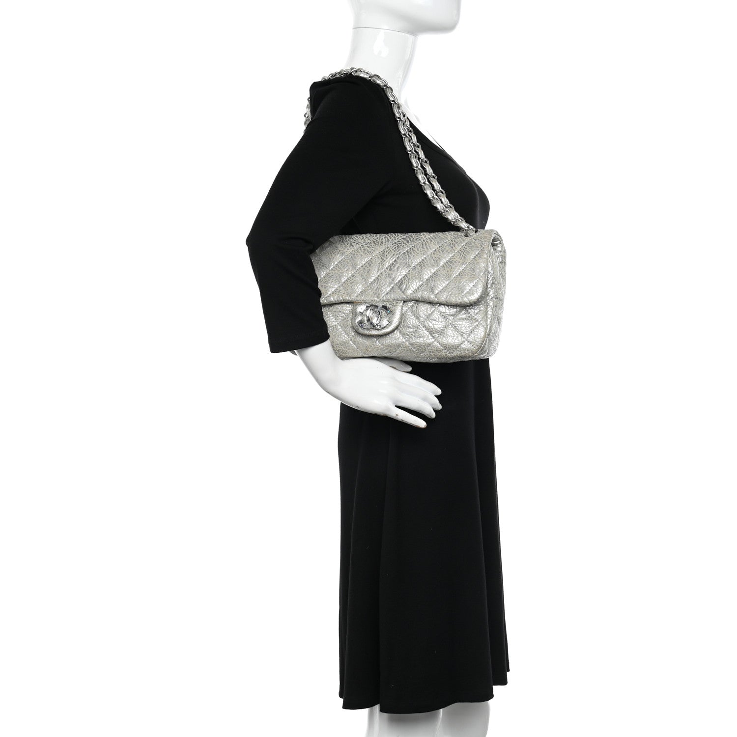 Chanel Calfskin Mirror CC Crackled Flap Silver 2 of 16