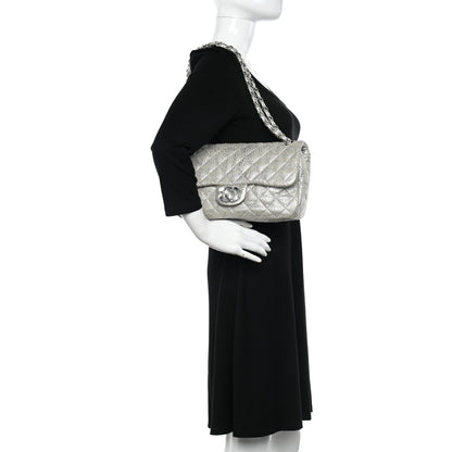 Chanel Calfskin Mirror CC Crackled Flap Silver 2 of 16