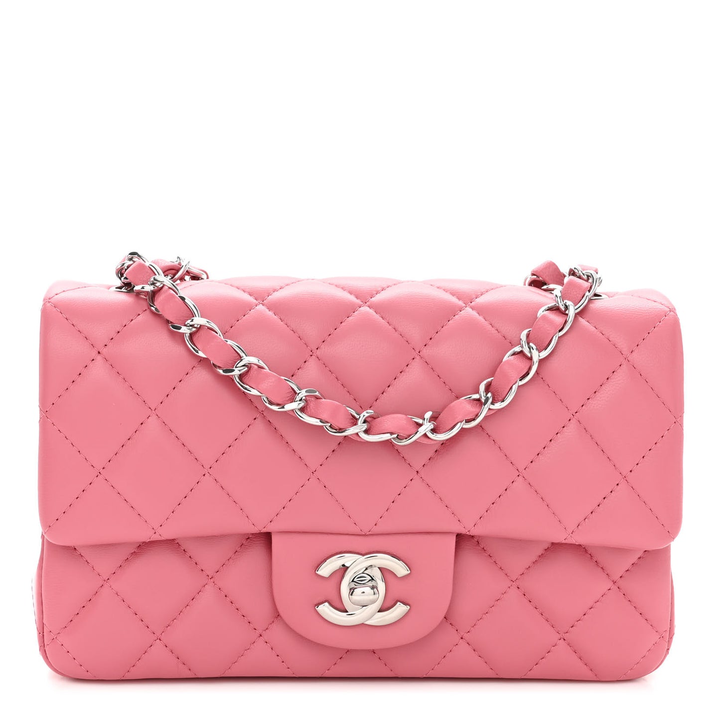 Lambskin Quilted Mini Rectangular Flap Pink