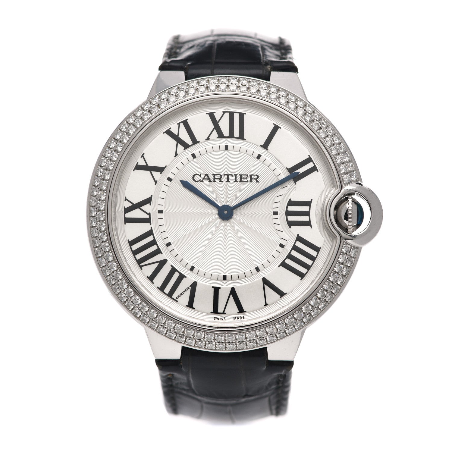 Cartier 18K White Gold Alligator Diamond Pave Bezel 40mm Ballon Bleu De Cartier Manual Winding Watch 1 of 4