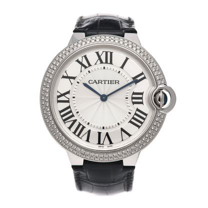 Cartier 18K White Gold Alligator Diamond Pave Bezel 40mm Ballon Bleu De Cartier Manual Winding Watch 1 of 4