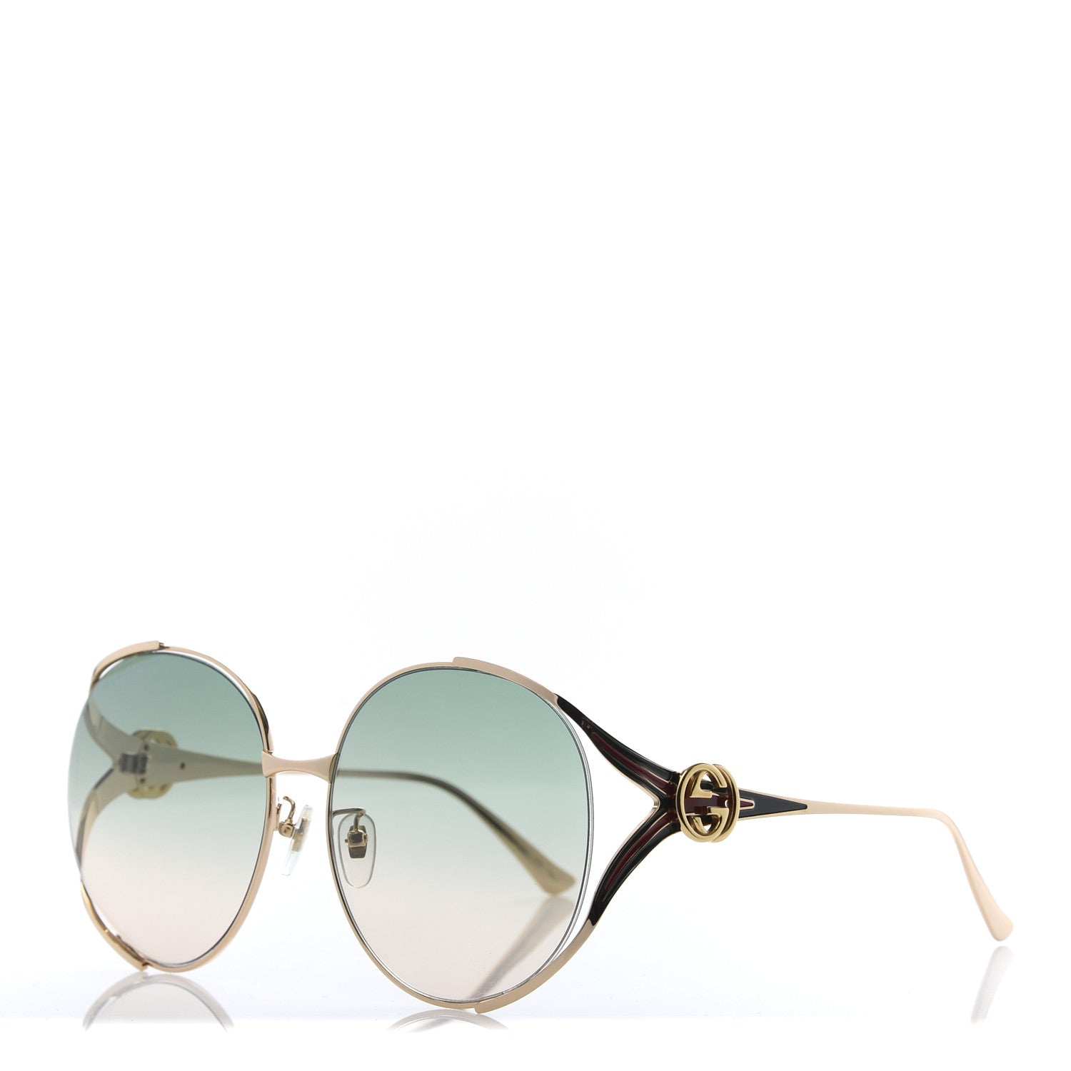 Gucci Metal Oversized Round Frame GG0225S Sunglasses Gold 1 of 8