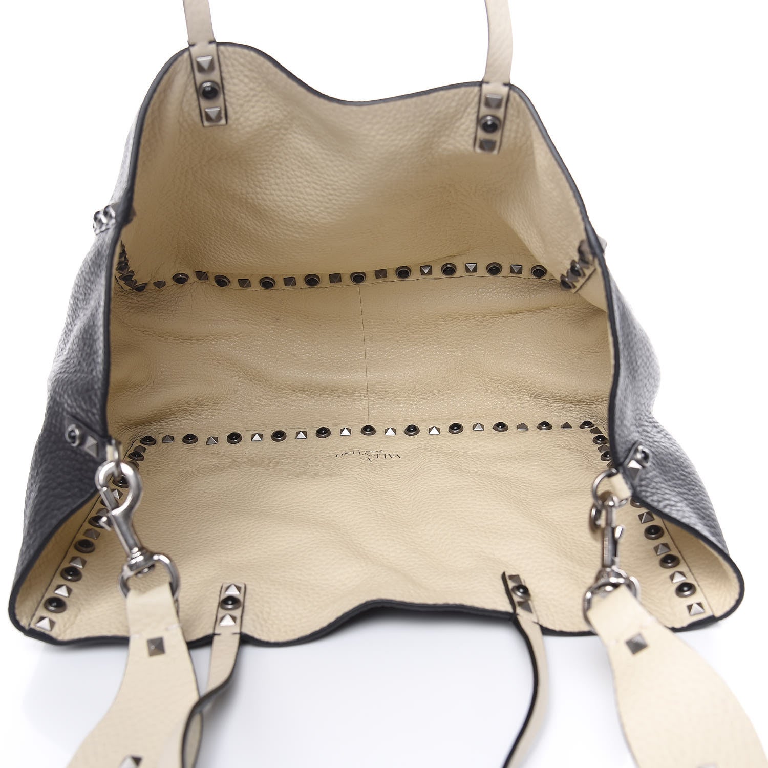 Valentino Garavani Stampa Alce Calfskin Medium Guitar Strap Rockstud Rolling Reversible Tote Black Ivory 8 of 14