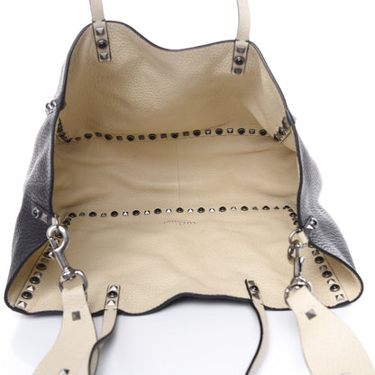 Valentino Garavani Stampa Alce Calfskin Medium Guitar Strap Rockstud Rolling Reversible Tote Black Ivory 8 of 14