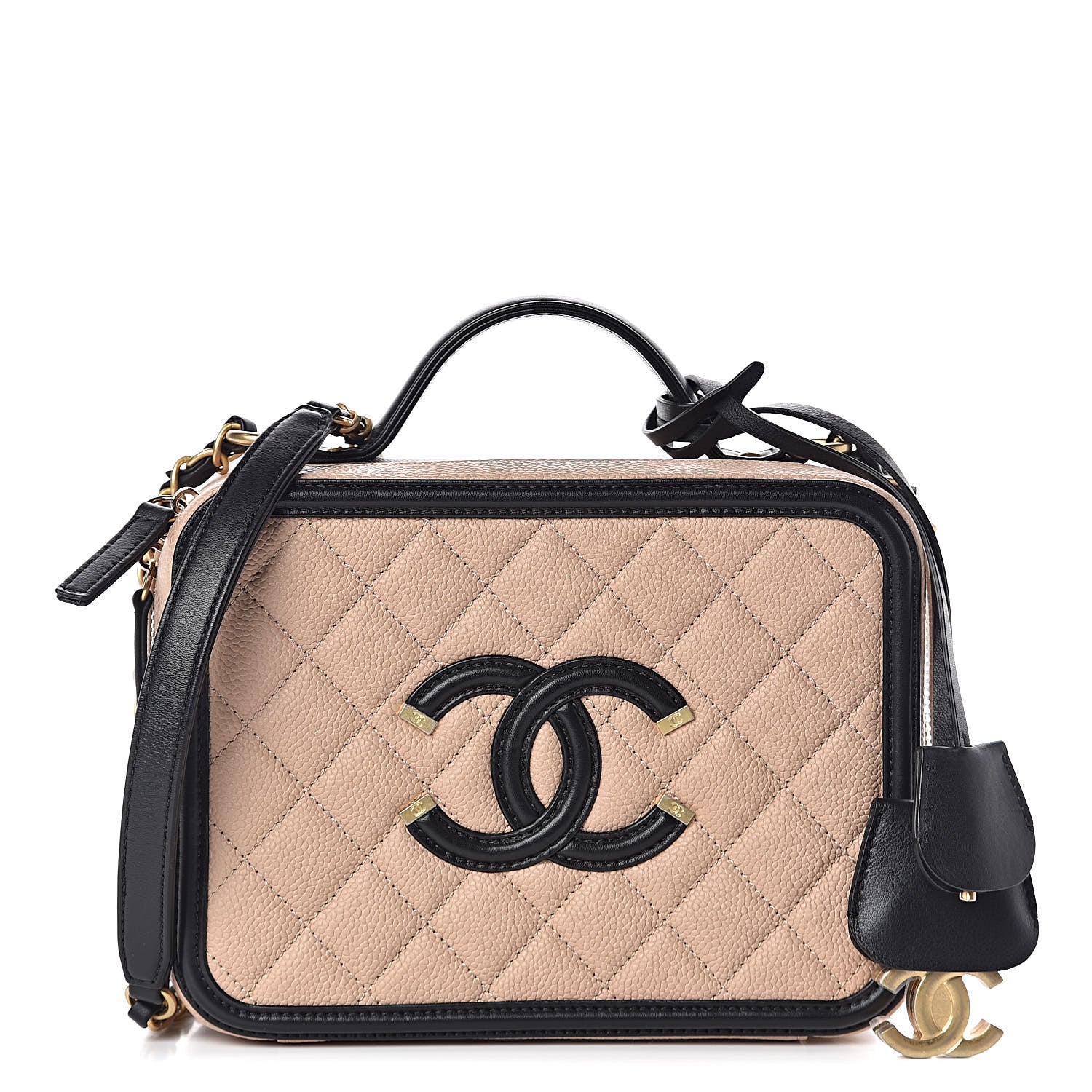 Chanel Caviar Quilted Medium CC Filigree Vanity Case Beige Black 1 of 13