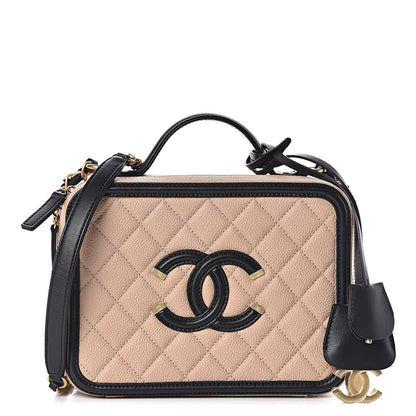 Chanel Caviar Quilted Medium CC Filigree Vanity Case Beige Black 1 of 13
