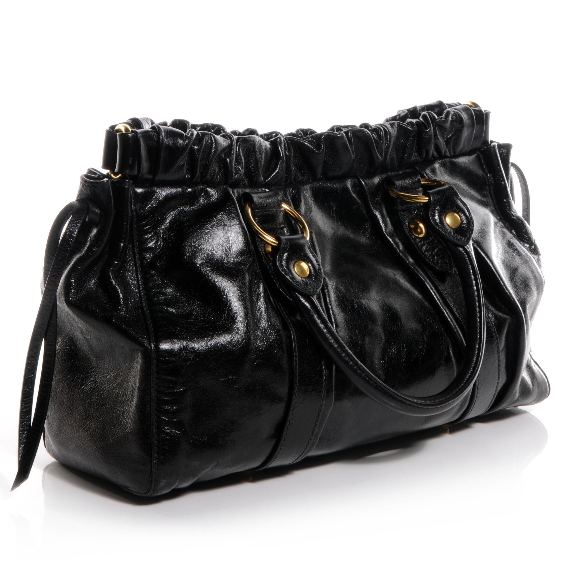 Miu Miu Vitello Lux Leather Gathered Tote Black 2 of 8