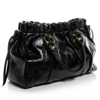 Miu Miu Vitello Lux Leather Gathered Tote Black 2 of 8
