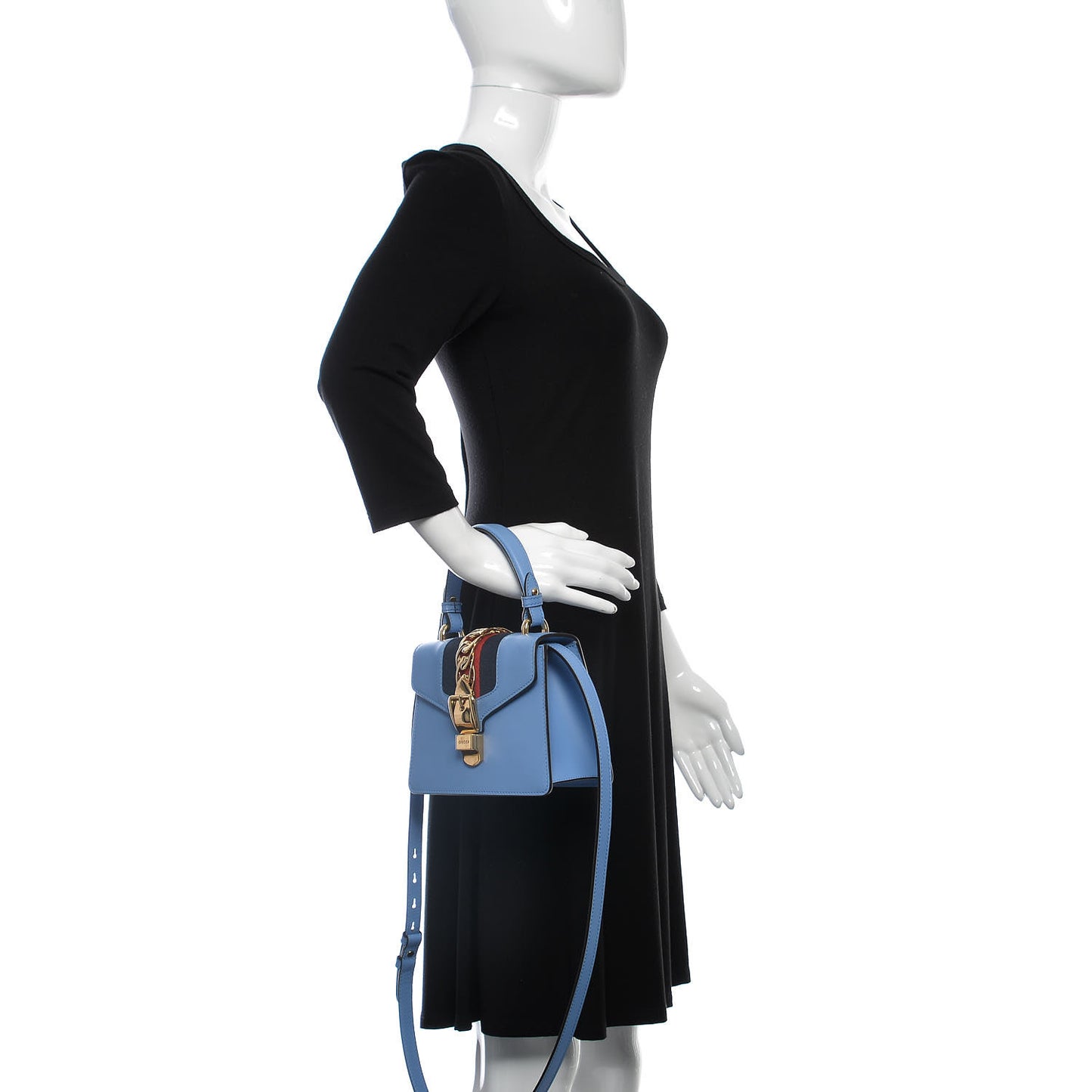 Vitello Fontanella Web Mini Sylvie Top Handle Bag Clear Sky Blue