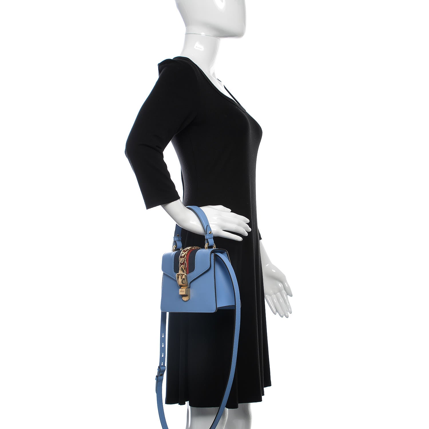 Gucci Vitello Fontanella Web Mini Sylvie Top Handle Bag Clear Sky Blue 3 of 11